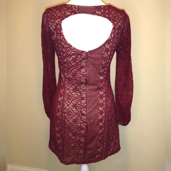 Speechless Dresses & Skirts - Speechless Burgundy Lace Overlay Dress with Cut-Out Back